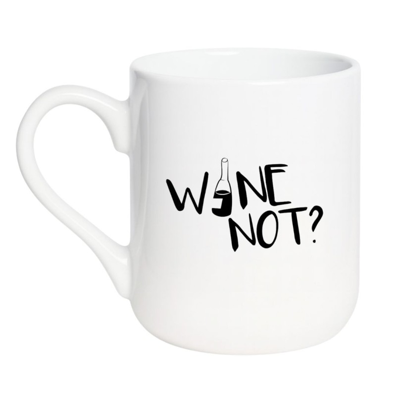 Elegancki kubek biały z napisem „Wine not?” – minimalistyczny design