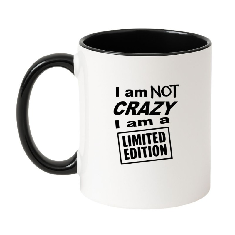 Kubek biało-czarny 330 ml z nadrukiem „I am not crazy, I am a limited edition”.