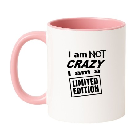 Kubek biało-różowy 330 ml z napisem „I am not crazy, I am a limited edition”.