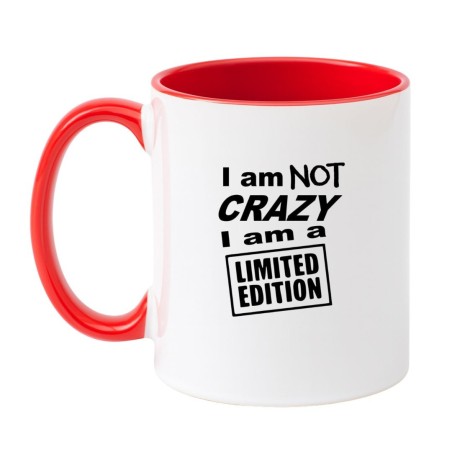 Kubek biało-czerwony 330 ml z tekstem „I am not crazy, I am a limited edition”.