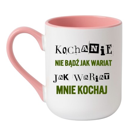 Kubek biało-różowy 330 ml z oryginalną ilustracją – modny gadżet, praktyczny upominek do kawy i herbaty.