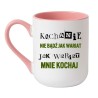 Kubek biało-różowy 330 ml z oryginalną ilustracją – modny gadżet, praktyczny upominek do kawy i herbaty.