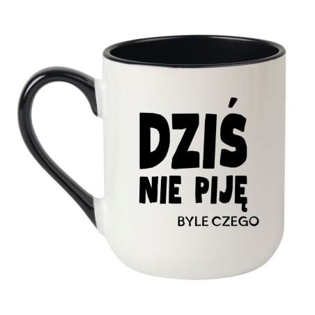 Kubek elegancki biało-czarny 330 ml z nadrukiem humorystycznym – praktyczny gadżet biurowy, must-have dla kawoszy.
