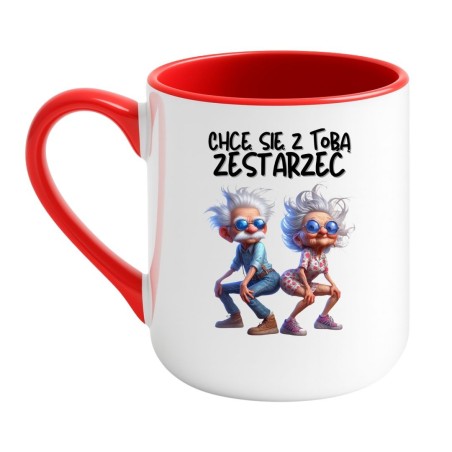 Kubek elegancki biało-czerwony 330 ml z zabawnym nadrukiem – prezent dla pary z dystansem, must-have do domu.