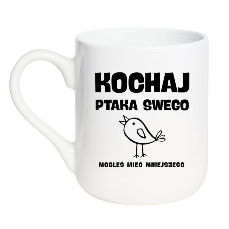 Kubek elegancki biały 330 ml z zabawnym nadrukiem – śmieszny dodatek dla kawosza, doskonały do pracy.