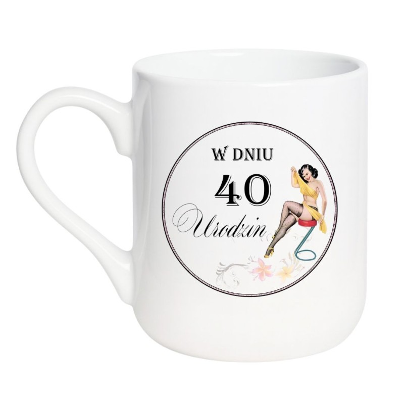 Kubek elegancki biały 330 ml z nadrukiem urodzinowym – klasyczny design, świetny dodatek do kuchni.