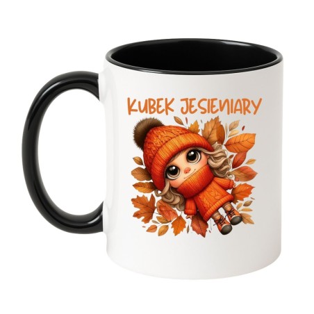 Kubek biało-czarny 330 ml z motywem jesiennym – stylowy wybór dla kawoszy, świetny upominek do biura.
