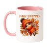 Kubek biało-różowy 330 ml z jesienną ilustracją – kobiecy i uroczy kubek na jesień, must-have do kawy.
