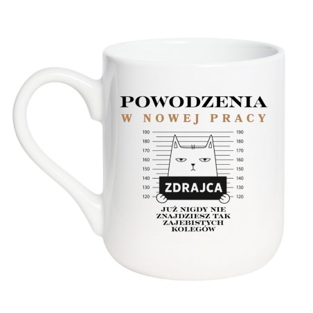 Kubek elegancki biały 330 ml z żartobliwym motywem – idealny dla współpracownika odchodzącego z firmy.