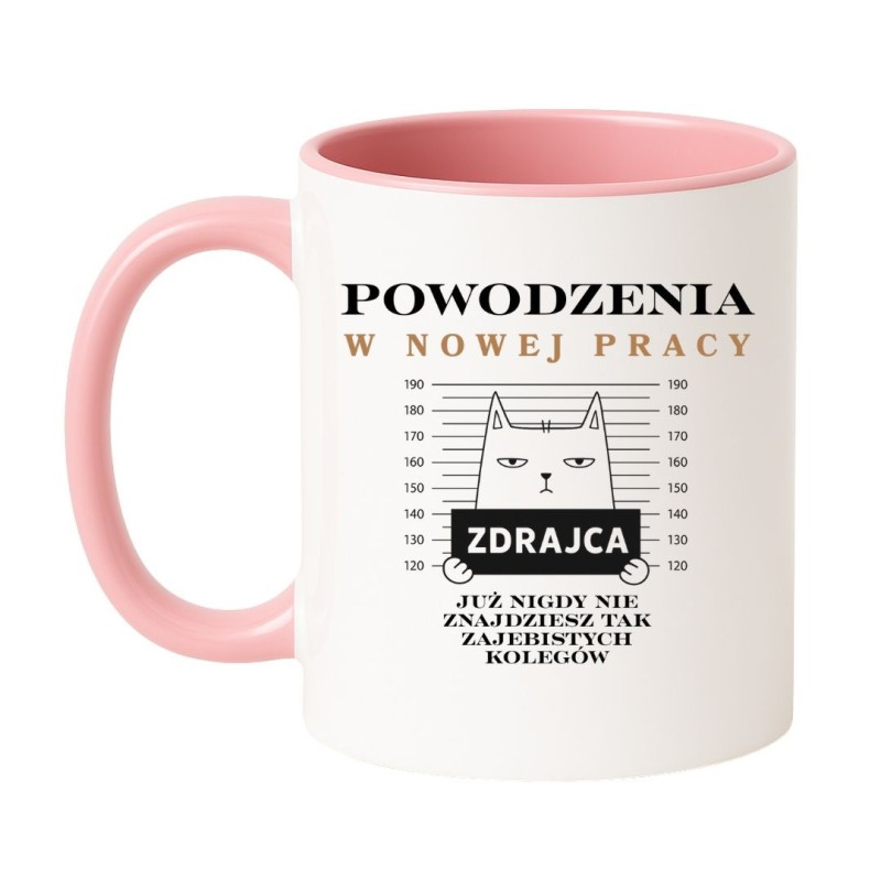 Kubek biało-różowy 330 ml z nadrukiem bez cenzury – zabawny gadżet dla przyjaciółki z biura, must-have do kawy.