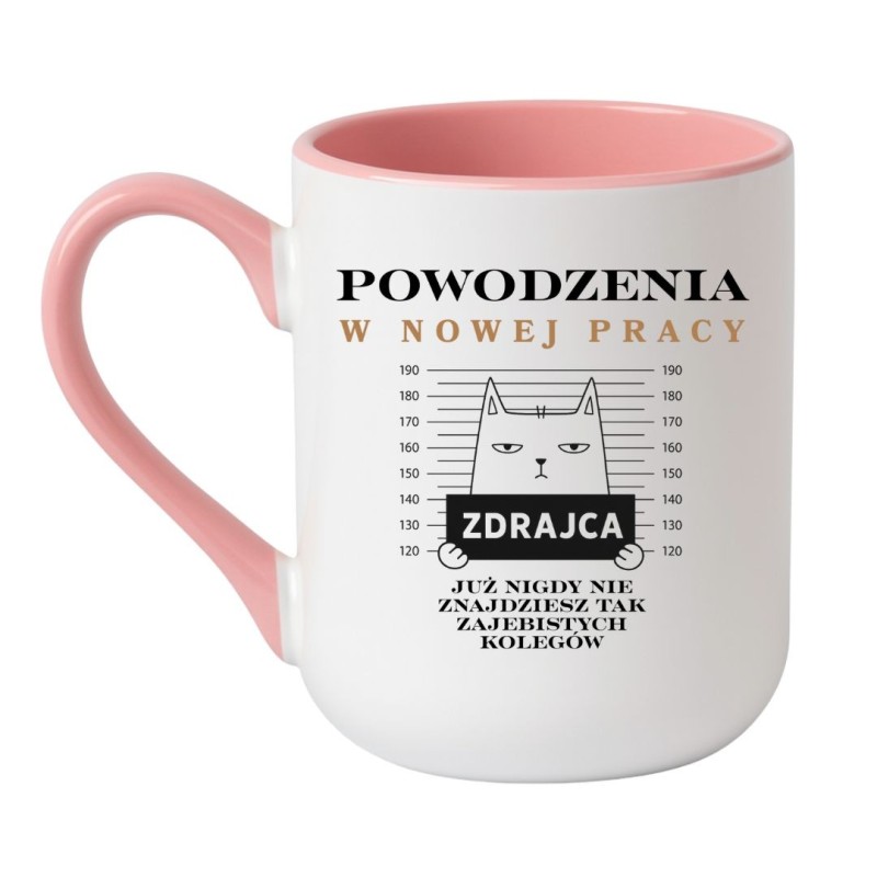 Kubek elegancki biało-różowy 330 ml z nadrukiem – zabawny kubek dla niej, prezent dla koleżanki z pracy.