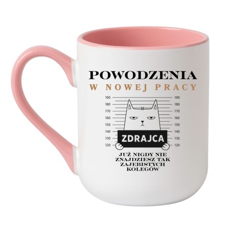 Kubek elegancki biało-różowy 330 ml z nadrukiem – zabawny kubek dla niej, prezent dla koleżanki z pracy.