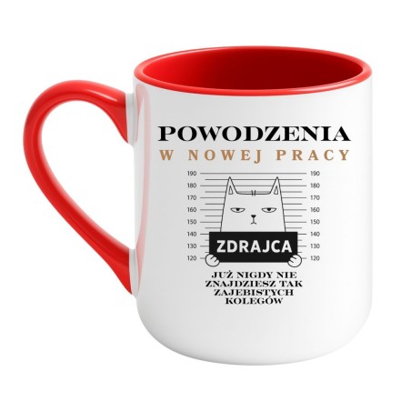 Kubek elegancki biało-czerwony 330 ml ze śmiesznym motywem – gadżet dla fanów kawy, śmieszny kubek na prezent.