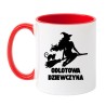 Kubek biało-czerwony 330 ml z motywem wiedźmy – śmieszny kubek z nadrukiem, świetny prezent dla niej.