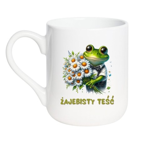 Kubek elegancki biały 330 ml z nadrukiem żaby – śmieszny kubek dla teścia, must-have dla fanów kawy.