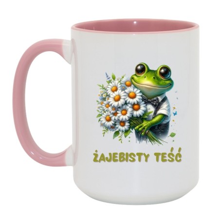 Kubek duży biało-różowy 450 ml z żabą – kubek z humorystycznym nadrukiem, świetny pomysł na prezent.