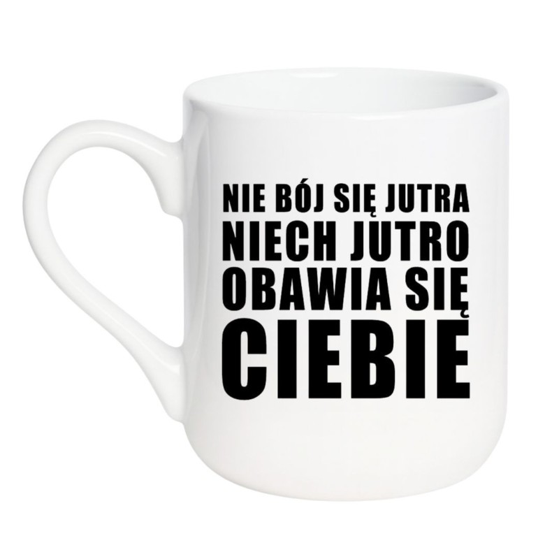 Kubek elegancki biały 330 ml z motywacyjnym cytatem – doskonały gadżet biurowy.