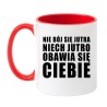 Kubek biało-czerwony 330 ml z cytatem – oryginalny kubek do biura lub domu.
