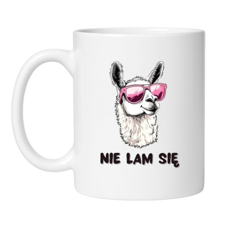 Śmieszny kubek biały 330 ml z humorystyczną grafiką – zabawny kubek z lamą.