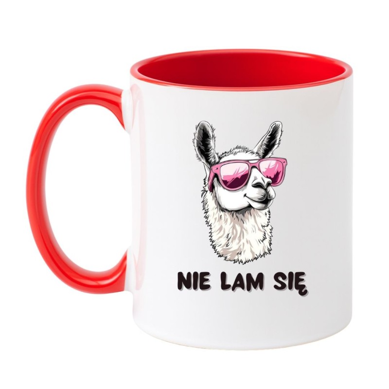 Kubek biało-czerwony 330 ml z humorystycznym wzorem – kubek z lamą, idealny do biura.