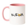 Kubek biało-różowy 330 ml z nadrukiem – śmieszna kura, doskonały kubek na prezent.
