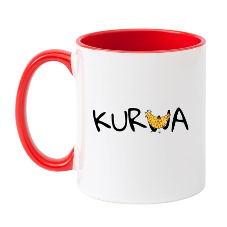Kubek biało-czerwony 330 ml z humorystycznym wzorem – śmieszny kubek do kawy.