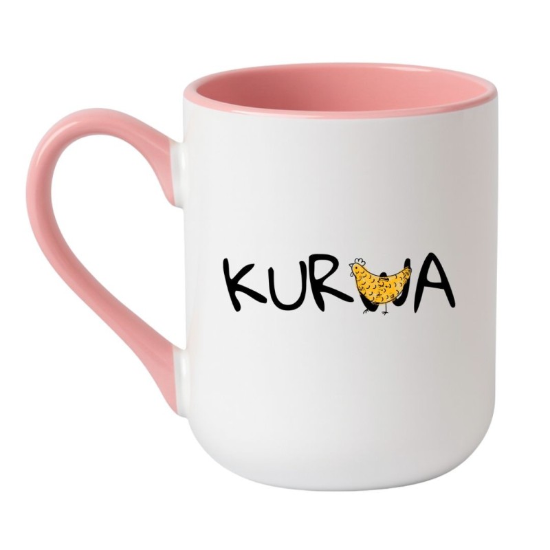 Kubek elegancki biało-różowy 330 ml z zabawnym motywem – kubek z humorem, must-have.