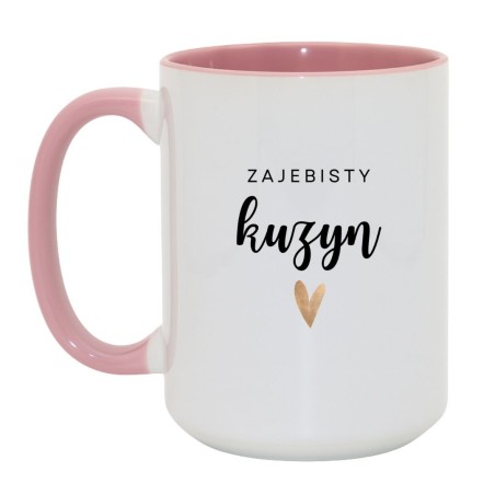 Kubek duży biało-różowy 450 ml z napisem – kubek dla zajebistego kuzyna, bestseller.