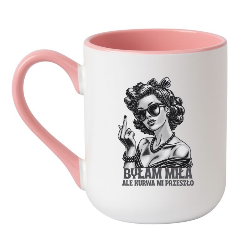 Kubek elegancki biało-różowy 330 ml z wulgarnym nadrukiem – chamski kubek bez cenzury, must-have.