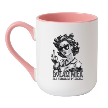 Kubek elegancki biało-różowy 330 ml z wulgarnym nadrukiem – chamski kubek bez cenzury, must-have.