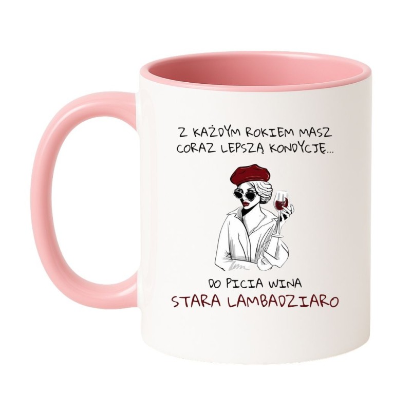 Kubek biało-różowy 330 ml z nadrukiem – kubek z humorem, idealny dla przyjaciółki.