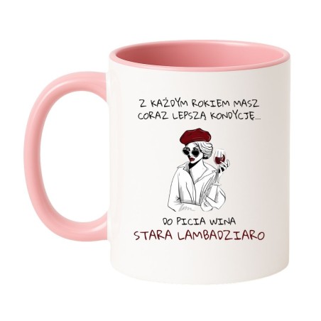 Kubek biało-różowy 330 ml z nadrukiem – kubek z humorem, idealny dla przyjaciółki.