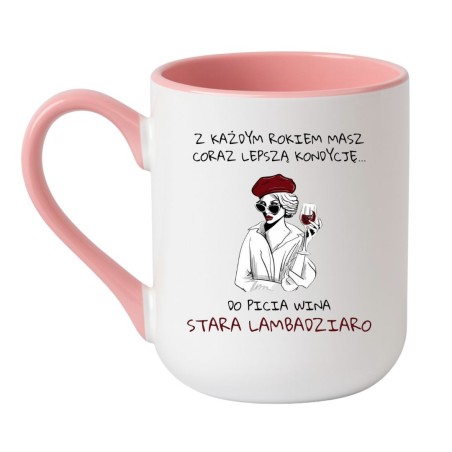 Kubek elegancki biało-różowy 330 ml z napisem – humorystyczny nadruk, must-have dla kobiet.