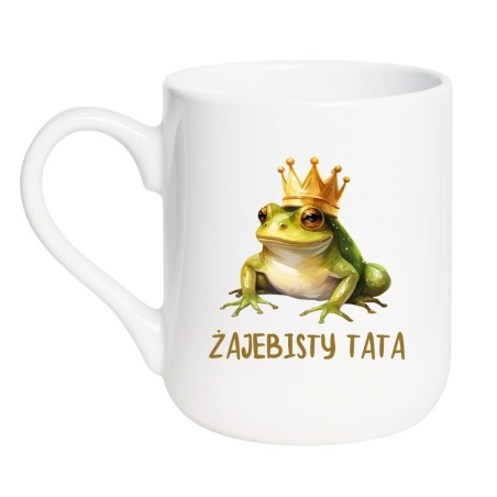 Kubek elegancki biały 330 ml z nadrukiem – oryginalny kubek z żabą, prezent dla ojca.
