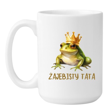 Kubek duży biały 450 ml z nadrukiem – śmieszny kubek z żabą i napisem, doskonały do pracy.