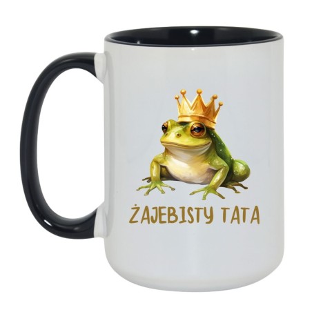 Kubek duży biało-czarny 450 ml z nadrukiem – śmieszny kubek z motywem żaby, hit do kawy.
