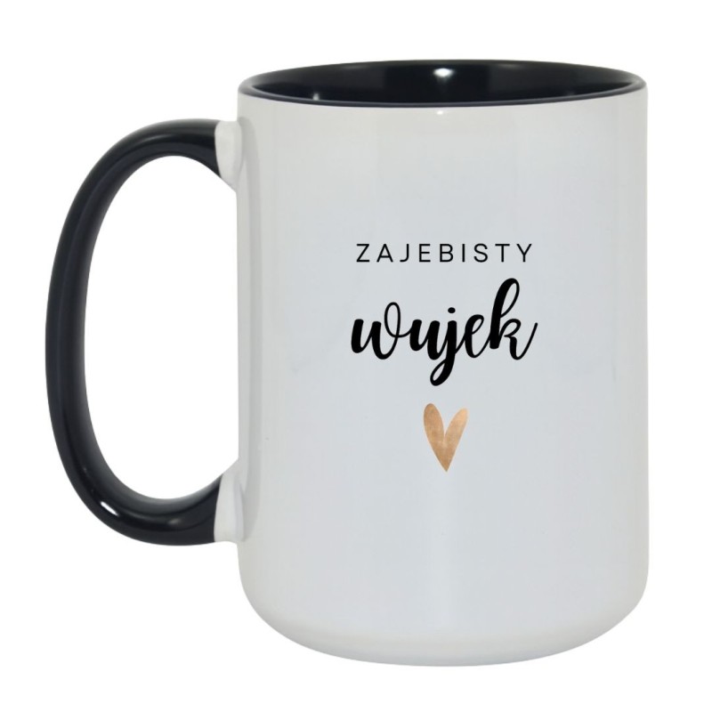 Kubek duży biało-czarny 450 ml z napisem – zabawny kubek z nadrukiem dla wujka do pracy.