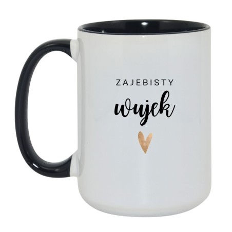 Kubek duży biało-czarny 450 ml z napisem – zabawny kubek z nadrukiem dla wujka do pracy.