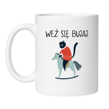 Śmieszny kubek biały 330 ml z nadrukiem – humorystyczny motyw kota, świetny prezent.