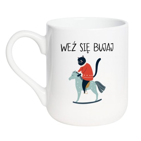 Kubek elegancki biały 330 ml z nadrukiem – kubek z zabawnym obrazkiem kota do biura.