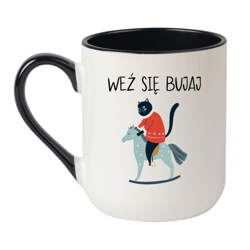 Kubek elegancki biało-czarny 330 ml z nadrukiem – humorystyczny motyw, kubek do herbaty.