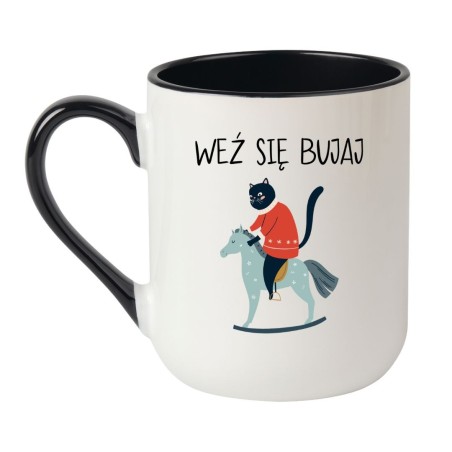 Kubek elegancki biało-czarny 330 ml z nadrukiem – humorystyczny motyw, kubek do herbaty.