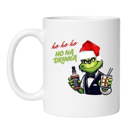 Śmieszny kubek biały 330 ml z nadrukiem – humorystyczna ilustracja postaci z drinkiem.