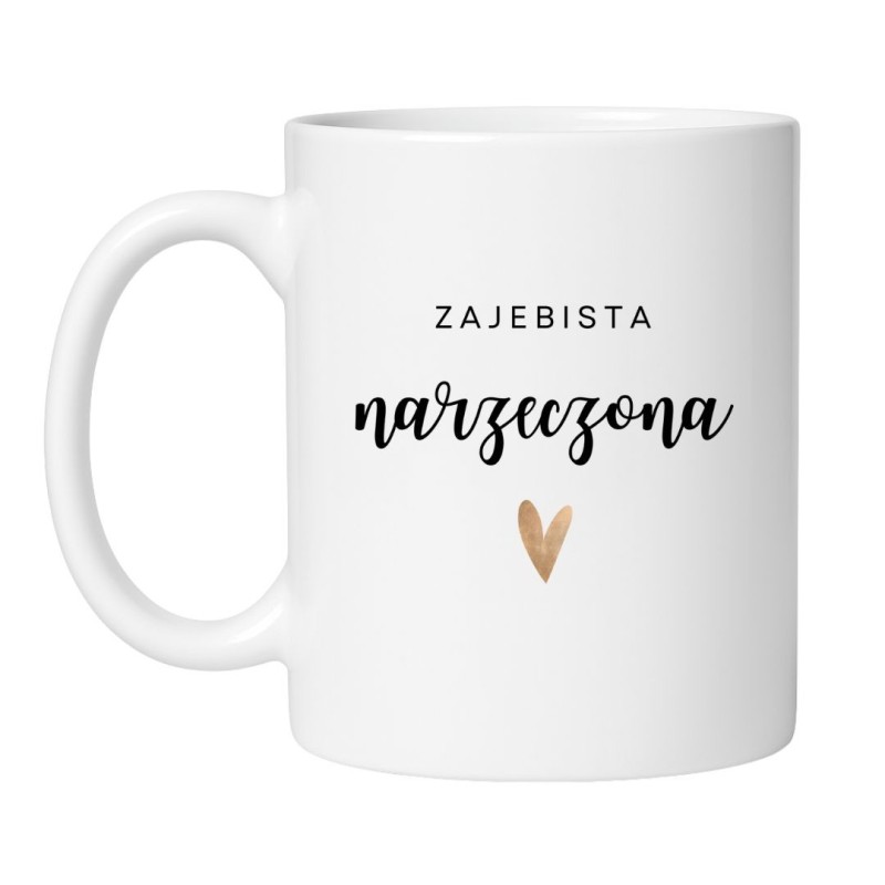 Śmieszny kubek biały 330 ml z nadrukiem – uroczy motyw miłosny, kubek dla narzeczonej.