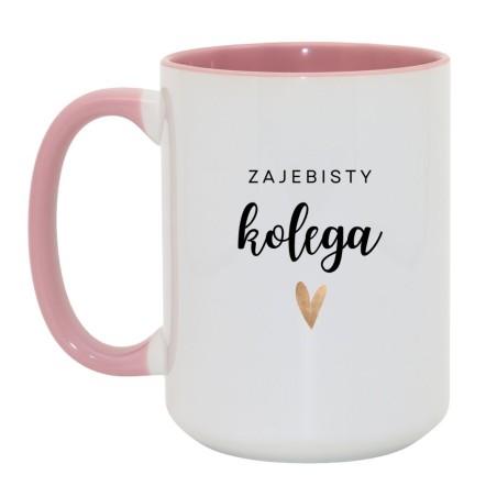 Kubek duży biało-różowy 450 ml z napisem – kubek z napisem dla przyjaciela, doskonały do pracy.