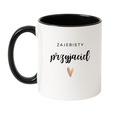 Kubek biało-czarny 330 ml z napisem – klasyczny nadruk, doskonały kubek do biura.