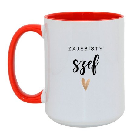 Kubek duży biało-czerwony 450 ml z napisem – kubek z eleganckim nadrukiem, prezent dla szefa.