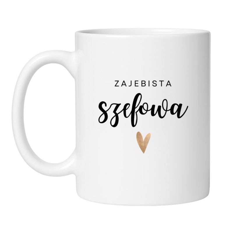 Śmieszny kubek biały 330 ml z nadrukiem – zabawny motyw dla szefowej, idealny do biura.