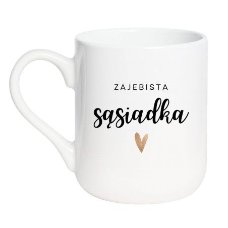Kubek elegancki biały 330 ml z napisem – stylowy kubek dla sąsiadki z minimalistycznym wzorem.