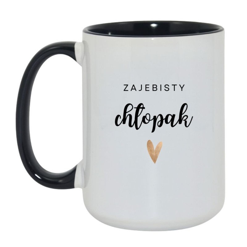 Kubek duży biało-czarny 450 ml z napisem – kubek dla chłopaka z nadrukiem, idealny do herbaty.